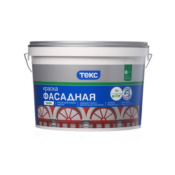Краска водно-дисперсионная фасадная Текс Профи белая основа А 9 л