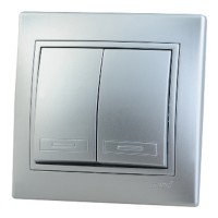 Выключатель с рамкой Lezard MIRA 701-1010-101 двухклавишный скрытая установка металл серый