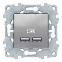Розетка USB Schneider Electric Unica NEW NU541830 скрытая установка алюминий два модуля для зарядки 2100 мА