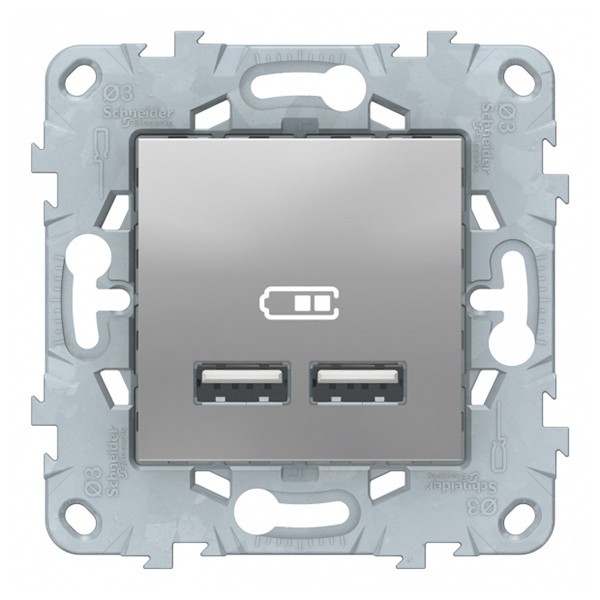 Розетка USB Schneider Electric Unica NEW NU541830 скрытая установка алюминий два модуля для зарядки 2100 мА