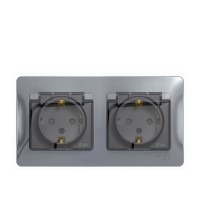 Розетка с рамкой Schneider Electric Glossa GSL000347 двойная скрытая установка алюминий с заземлением IP44 со шторками