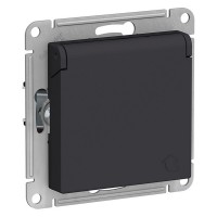 Розетка Schneider Electric Atlas Design ATN001046 скрытая установка карбон с заземлением со шторками с крышкой
