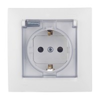 Розетка с рамкой Simon 15 1590450-030 скрытая установка белая с заземлением IP44 с крышкой со шторками