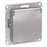 Розетка Schneider Electric Atlas Design ATN000346 скрытая установка алюминий с заземлением со шторками с крышкой
