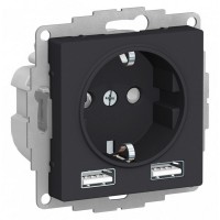 Розетка Schneider Electric Atlas Design ATN001030 скрытая установка карбон с заземлением два модуля USB