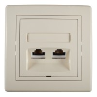 Розетка компьютерная с рамкой Aling-conel 615.999 скрытая установка бежевая два модуля RJ45 cat 6 UTP