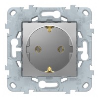 Розетка Schneider Electric Unica NEW NU503630 скрытая установка алюминий с заземлением винтовой зажим