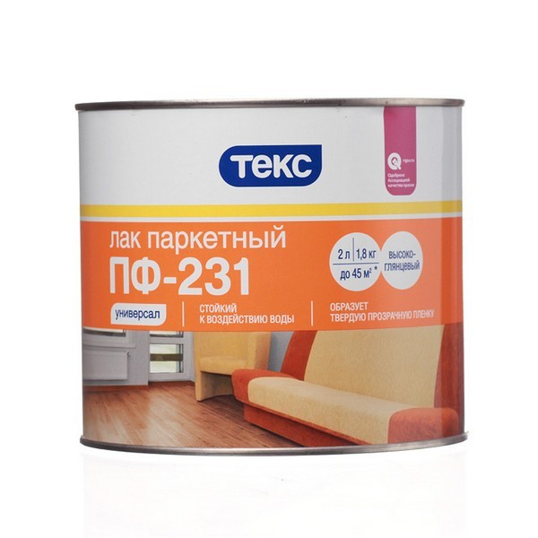 Лак алкидный паркетный Текс ПФ-231 бесцветный 1,8 кг глянцевый