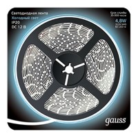 Лента светодиодная SMD 2835 Gauss 6500К холодный белый свет 4,8 Вт 12 В IP20 5 м