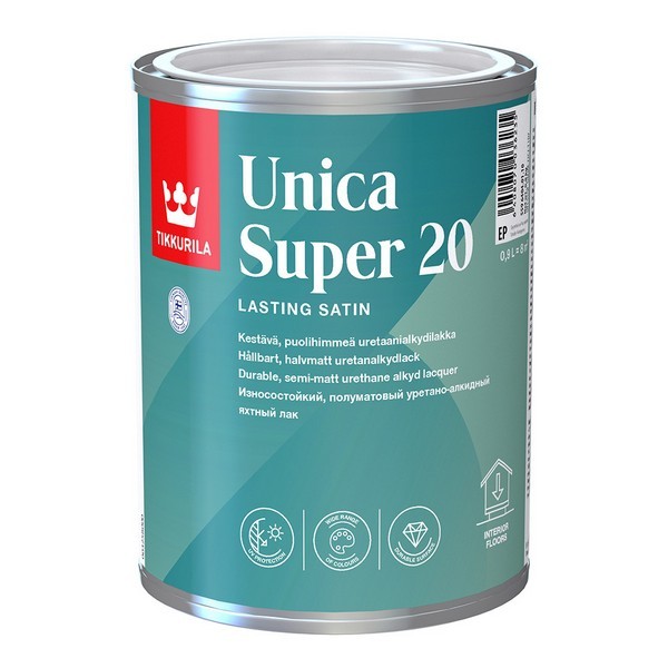 Лак алкидно-уретановый яхтный Tikkurila Unica Super 20 основа EP бесцветный 0,9 л полуматовый