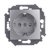 Розетка Simon 15 1591443-033 скрытая установка алюминий с заземлением со шторками