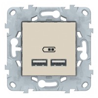 Розетка USB Schneider Electric Unica NEW NU541844 скрытая установка бежевая два модуля для зарядки 2100 мА