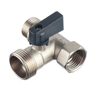 Кран шаровой латунный 1/2 ВР(г) х 3/4 НР(ш) х 1/2 НР(ш) к бытовой технике проходной мини трехходовой