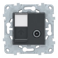 Розетка телевизионная/компьютерная Schneider Electric Unica NEW NU547054 одиночная скрытая установка антрацит модули TV и RJ45 cat 6 UTP