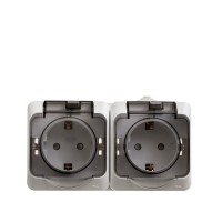 Розетка Schneider Electric Этюд двойная PA16-244B открытая установка белая с заземлением IP44 блок с крышкой со шторками