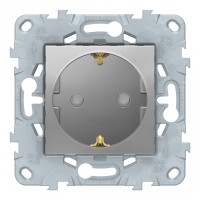 Розетка Schneider Electric Unica NEW NU503730 скрытая установка алюминий с заземлением со шторками винтовой зажим