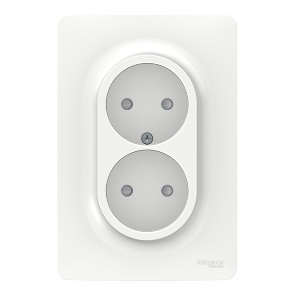 Розетка с рамкой Schneider Electric Unica NEW NU206318 двойная скрытая установка белая без заземления со шторками винтовой зажим