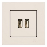 Розетка USB с рамкой GUNSAN Eqona 16401200-100353 скрытая установка бежевая IP20 два модуля USB