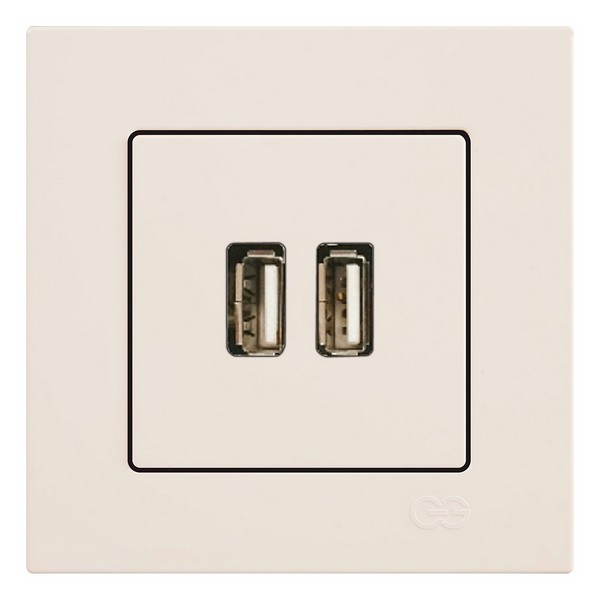 Розетка USB с рамкой GUNSAN Eqona 16401200-100353 скрытая установка бежевая IP20 два модуля USB