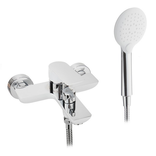 Смеситель для ванны и душа LAVELLY White Modern с коротким изливом однорычажный с лейкой белый/хром