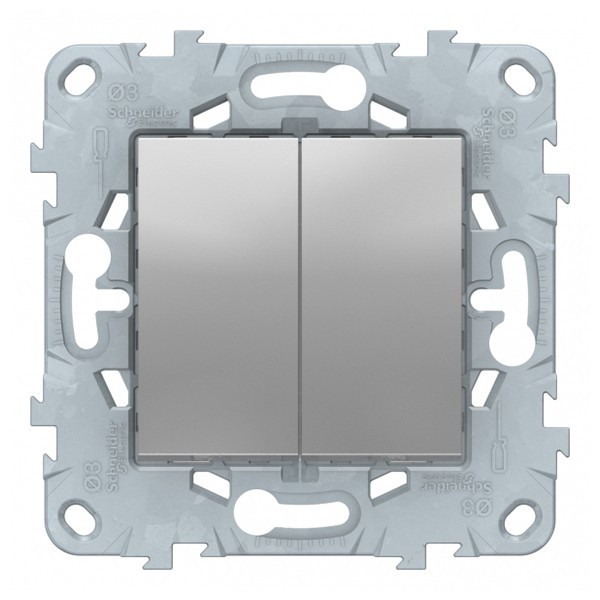 Выключатель Schneider Electric Unica NEW NU521130 двухклавишный скрытая установка алюминий