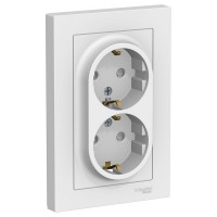 Розетка с рамкой Schneider Electric Atlas Design ATN000126 двойная скрытая установка белая с заземлением со шторками