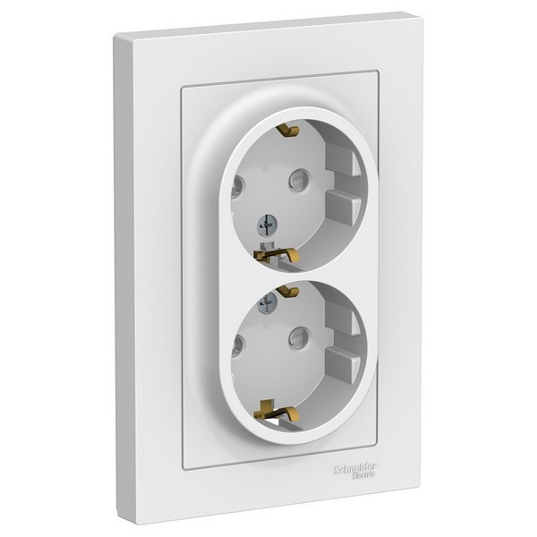 Розетка с рамкой Schneider Electric Atlas Design ATN000126 двойная скрытая установка белая с заземлением со шторками