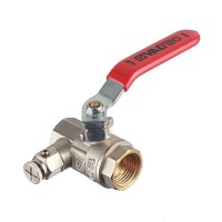 Кран шаровой латунный VALTEC Base (VT.245.N.04) 1/2 ВР(г) х 1/2 ВР(г) ручка с дренажом и воздухоотводчиком прямой