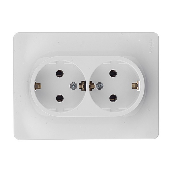 Розетка с рамкой Schneider Electric Glossa GSL000124 двойная скрытая установка белая с заземлением