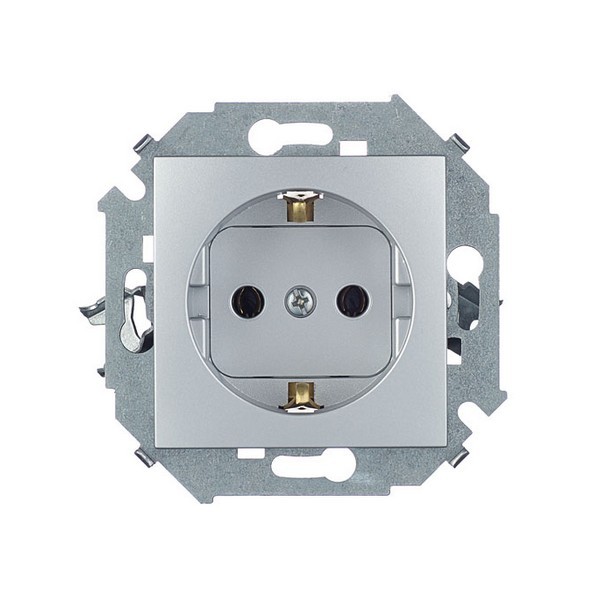 Розетка Simon 15 1591432-033 скрытая установка алюминий с заземлением