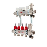 Коллекторная группа VALTEC (VTc.586.EMNX.0606) 1 ВР(г) х 6 выходов 3/4 НР(ш) ЕК х 1 ВР(г) с расходомерами нержавеющая сталь