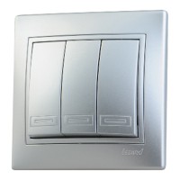 Выключатель с рамкой Lezard MIRA 701-1010-109 трехклавишный скрытая установка металл серый