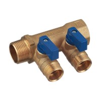 Коллектор Tiemme 3/4 ВР(г) х 2 выхода 1/2 НР(ш) ЕК х 3/4 НР(ш) с шаровыми кранами