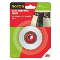 Лента клейкая монтажная для внутренних работ Scotch двусторонняя 19 мм 5 м