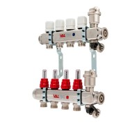Коллекторная группа VALTEC (VTc.586.EMNX.0607) 1 ВР(г) х 7 выходов 3/4 НР(ш) ЕК х 1 ВР(г) с расходомерами нержавеющая сталь