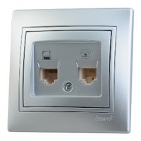 Розетка компьютерная/телефонная с рамкой Lezard MIRA 701-1010-143 скрытая установка металл серый