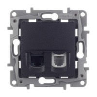 Розетка телефонная/компьютерная Legrand Etika 672652 скрытая установка антрацит модули RJ11 и RJ45