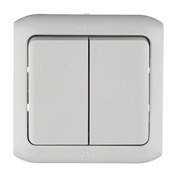 Переключатель Legrand Quteo 782331 двухклавишный на 2 направления открытая установка серый IP44 влагозащищенный