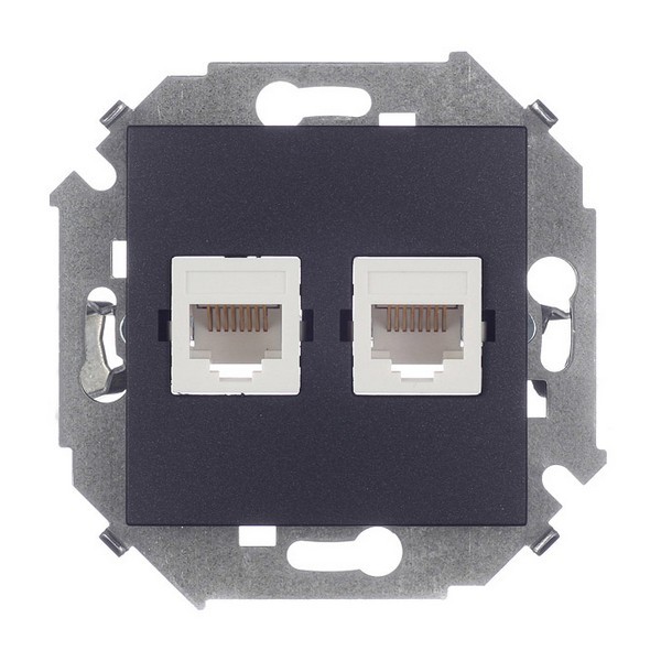 Розетка компьютерная Simon 15 1591593-038 скрытая установка графит два модуля RJ45 cat 5e