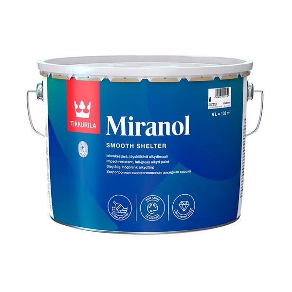Эмаль алкидная Tikkurila Miranol основа А глянцевая 9 л