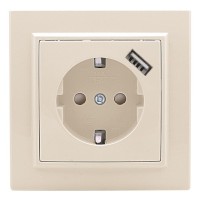 Розетка с рамкой EKF Минск ERR16-028-200-USB скрытая установка бежевая с заземлением с модулем USB