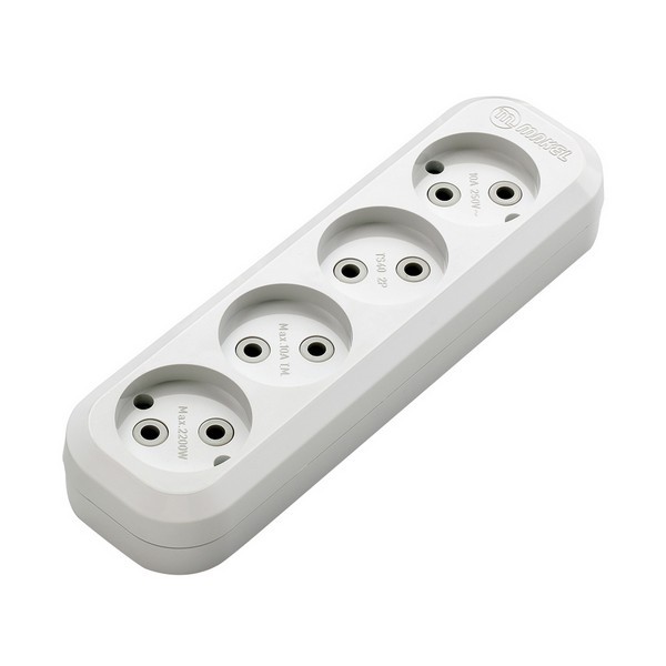 Колодка электрическая Makel (MGP141) без заземления 10 А 250 В 2,2 кВт 4 розетки IP20 белая