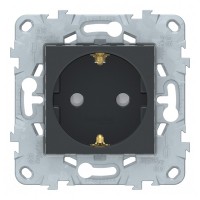 Розетка Schneider Electric Unica NEW NU505754 скрытая установка антрацит с заземлением со шторками с быстрозажимными клеммами