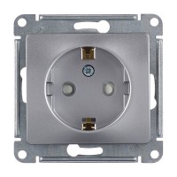 Розетка Schneider Electric Glossa GSL000345 скрытая установка алюминий с заземлением со шторками