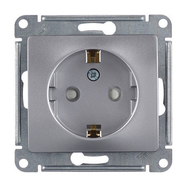 Розетка Schneider Electric Glossa GSL000345 скрытая установка алюминий с заземлением со шторками