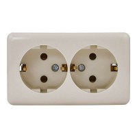Розетка Lezard VIOLA двойная 751-0300-127 открытая установка крем с заземлением