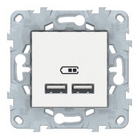 Розетка USB Schneider Electric Unica NEW NU541818 скрытая установка белая два модуля для зарядки 2100 мА