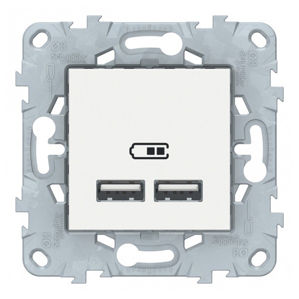 Розетка USB Schneider Electric Unica NEW NU541818 скрытая установка белая два модуля для зарядки 2100 мА
