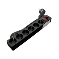 Сетевой фильтр UNIVersal (967U-4001) с заземлением 1,8 м 10 А 230 В 2,2 кВт 6 розеток ПВС 3х0,75 мм2 IP20 с выключателем и защитными шторками черный