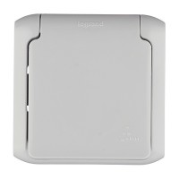 Розетка Legrand Quteo 782351 открытая установка серая с заземлением IP44 с крышкой влагозащищенная со шторками
